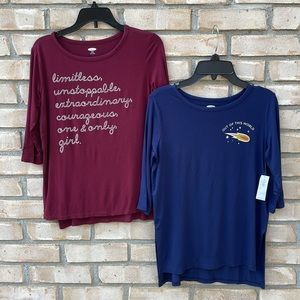 2 Old Navy Girls Graphic 3/4 Sleeve T-Shirt tee Tunic Top Navy Wine Sz M (8)